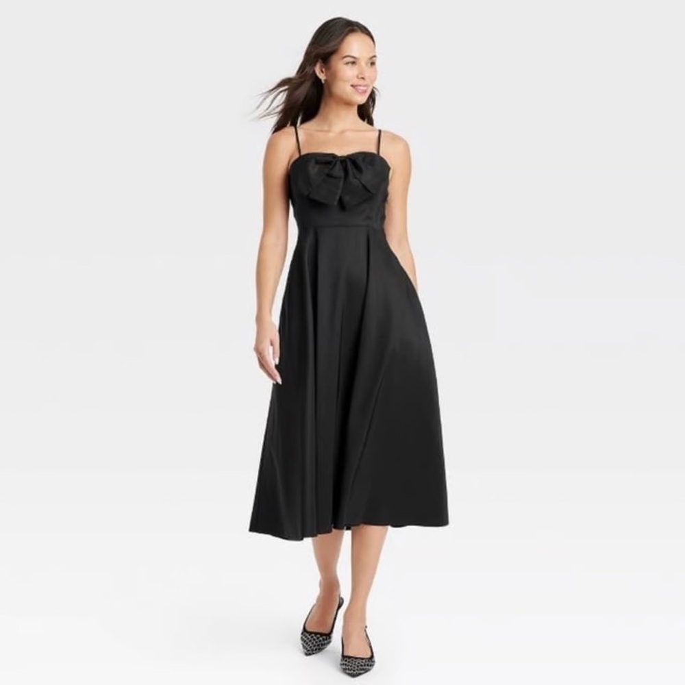 Target A New Day Women's Black Bow Dress Strap Midi with Pockets